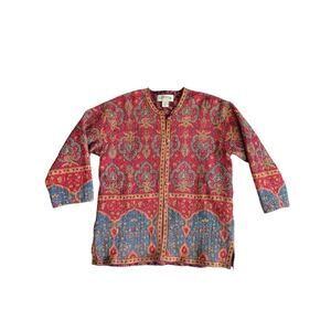 ORVIS 100% Cotton Women Reversible Red Jacket Quilted Boho Paisley Button Sz M